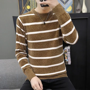 2023 Осенне-зимний модный свитер в полоску контрастного цвета с круглым вырезом и длинным рукавом контрастного цвета, мужские уличные Свободные повседневные универсальные топы Y2K
