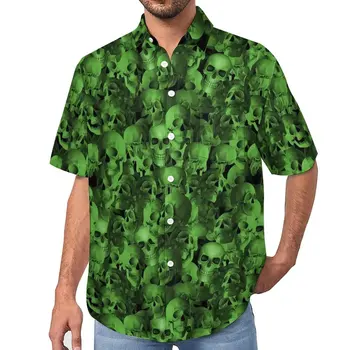 Жуткие блузки-скелеты, мужские повседневные рубашки с человеческими головами и черепами, Гавайская уличная одежда на заказ с коротким рукавом, рубашка для отпуска большого размера