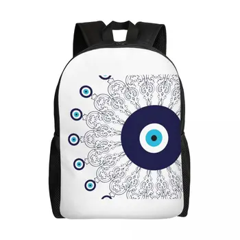 Темно-синий Белый Средиземноморский рюкзак с Мандалой от сглаза, Водонепроницаемая школьная сумка для колледжа в богемном стиле Бохо, сумки для книг с принтом