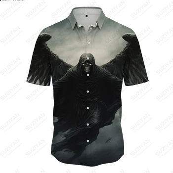 Мужская высококачественная рубашка 2023, летняя свободная рубашка, модная рубашка с рисунком 3D-печати черепа, уличная рубашка с короткими рукавами