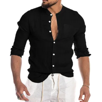 Мужская рубашка, однотонные рубашки со стоячим воротником, нижнее белье для занятий спортом на открытом воздухе, элегантные майки в пляжном стиле с длинным рукавом, топы