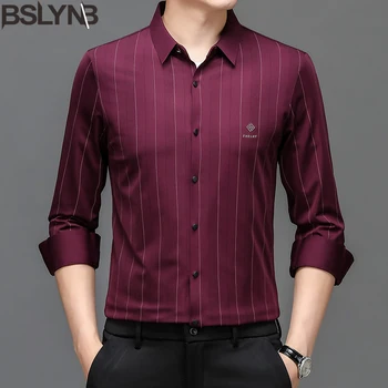 Высококачественная мужская роскошная рубашка в полоску с длинным рукавом, мужская повседневная деловая рубашка, топы в вертикальную полоску