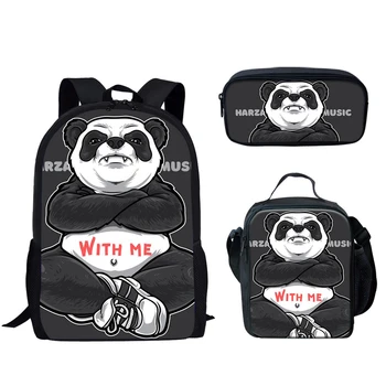 Крутая панда 3 шт./компл. Рюкзак Сумка для ланча Пенал Студенческая сумка для книг с мультяшным животным принтом Школьная сумка для мальчиков-подростков Рюкзак для ноутбука