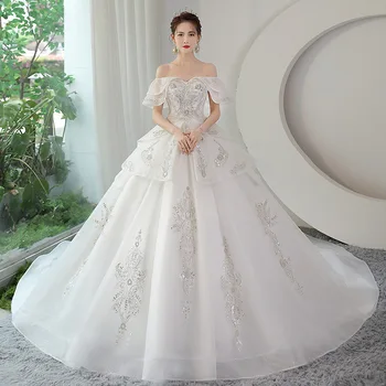 MANRAY 2023 Новое Роскошное Свадебное платье с открытыми плечами, свадебное платье с блестящей аппликацией, бальное платье Vestido De Noiva с длинным шлейфом