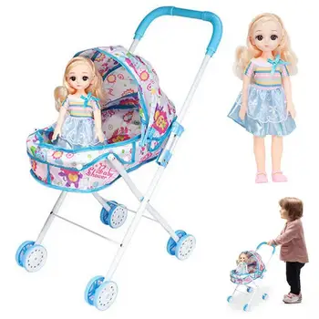 Детская коляска для кукол, складная и легкая Детская коляска с куклами, забавный игровой комбинированный набор колясок для младенцев, малышей и девочек