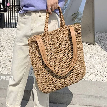 Соломенные сумки большой емкости для женщин 2023 Плетеная сумка из ротанга, сумка-тоут, сумки через плечо, Пляжная женская сумка на Бали, кошелек