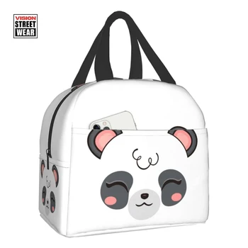 Ланч-Бокс Cute Panda Face Bento Box Изолированные Ланч-Боксы Многоразового Использования, Водонепроницаемая Сумка Для Ланча С Передним Карманом Для Школьного Пикника