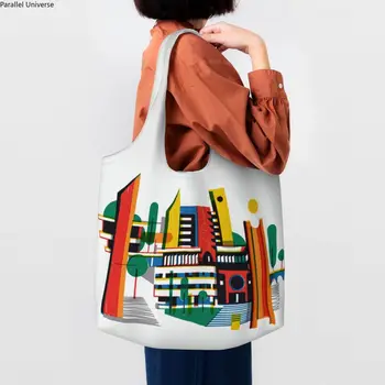 Africa Bauhaus Color Block Геометрическая линия, современная холщовая сумка для покупок, женская сумка для покупок Большой емкости, минималистичные сумки для покупок