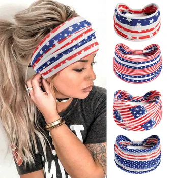 Модный американский флаг, День Независимости, Хлопковая йога с широкими краями, Впитывающая Пот, Женская повязка на голову для девочек, Аксессуары для волос, Головные уборы