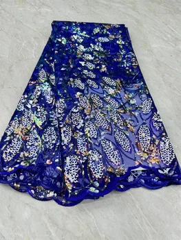 Королевская Синяя Органза, Африканская кружевная ткань 2023, Высококачественные Нигерийские блестки, Тюлевая кружевная ткань, Французское Роскошное Свадебное платье Wp210-1