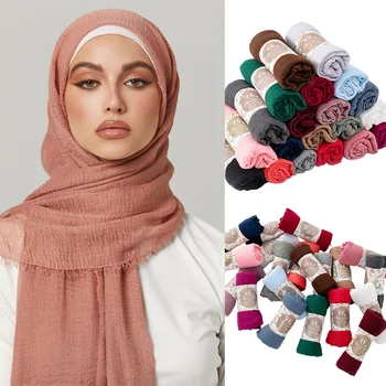 Мусульманские женские шарфы и шали со свободными краями И хиджабы из искусственного хлопка и льна