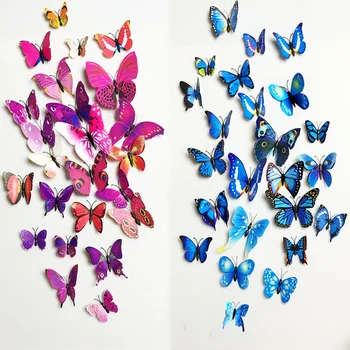 Бесплатная доставка 12ШТ ПВХ 3D Декор стен с бабочками Милые Бабочки Наклейки на стены Художественная наклейка Украшение дома Обои для стен комнаты