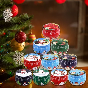 Рождественская мини-коробка для хранения, Круглая коробка для конфет, Контейнер для изготовления свечей, Жестяная пластина, прочный принт в виде снеговика, Снежинки, Санта-Клауса