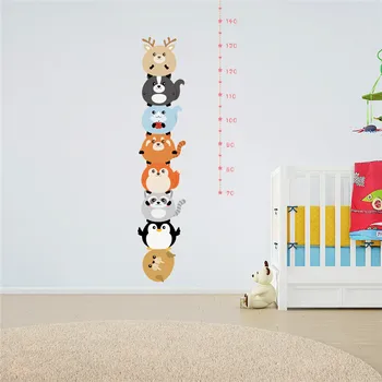 Милые наклейки на стену с измерением роста животных для украшения детской комнаты, Мультяшное Сафари, диаграмма роста, настенная роспись, сделай сам, ПВХ Наклейка для дома
