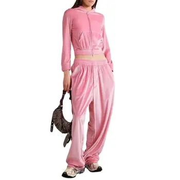 Розовый бархатный костюм hot drill 2023 новый модный пиджак y2k slim, сексуальный топ с заниженной талией, широкие брюки, повседневный женский костюм