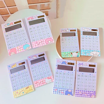 Калькулятор солнечной энергии Sanrio 12-значный калькулятор батареек с хрустальными кнопками Kawaii Hello Kitty Kuromi Students School Office Cal