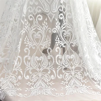 Новая французская вышивка Кружевная ткань с цветочной каймой Свадебное платье Аксессуары для шитья своими руками VL121260