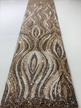 Сетчатая ткань с пайетками 5 ярдов высокого качества для свадебного платья, хрустальные бусины ручной работы, французская сетка, новый Африканский тюль с бисером