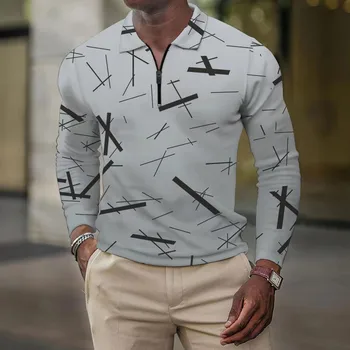 Весенне-осенняя модная повседневная рубашка в полоску, топы на молнии с длинным рукавом, Удобная Свободная мужская одежда, Уличный мужской свитер Harajuku