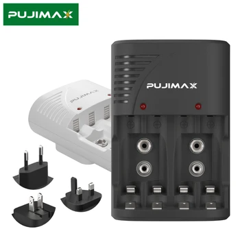 Настенное Зарядное устройство PUJIMAX с 4 слотами для 2 или 4шт Аккумуляторных Батарей AA/AAA Ni-MH/Ni-Cd или 2шт 9V с Разъемом EU US UK Прочный