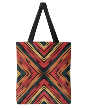 Женская холщовая сумка-тоут в этническом геометрическом стиле бохо большой емкости для покупок, многоразовые студенческие сумки из эко-кожи на плечо в стиле бохо