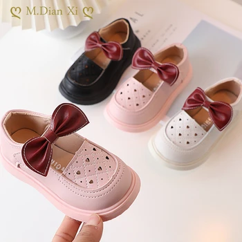 Детская кожаная обувь 2023, весенняя новинка для девочек, Корейская мода, принцесса, модная обувь на шинной подошве, Детская обувь с бантом