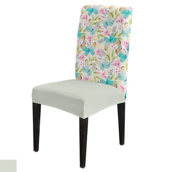 Весенний акварельный цветок, бабочка, чехол для стула, эластичный чехол для стула в столовой, чехол из спандекса для офисного кресла