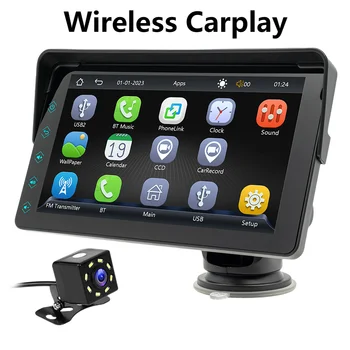 7-дюймовое автомобильное радио, совместимое с Bluetooth, Беспроводной мультимедийный плеер Carplay Android Auto, Встроенный динамик, сенсорный экран, видеорегистратор WiFi