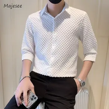Белые рубашки, мужские простые однотонные летние деловые однотонные универсальные свободные топы, повседневная винтажная одежда, популярные корейские модные топы