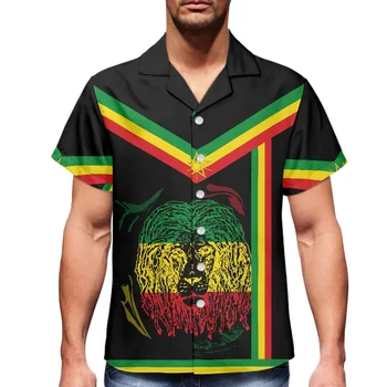 Мужская летняя рубашка с лацканами, однобортная модная популярная семейная одежда с полинезийским племенным принтом, простой повседневный топ с V-образным вырезом