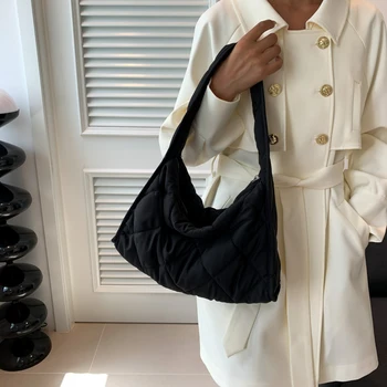 Женская нейлоновая сумка на плечо, однотонная пуховая сумка на молнии, сумка для мобильного телефона, модная легкая сумка-тоут, сумка для покупок