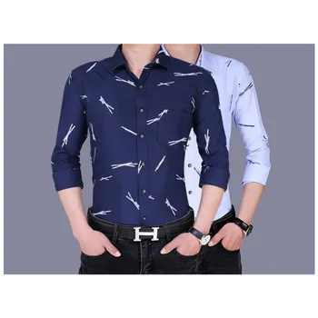 Высококачественная мужская рубашка Весна Осень Мужская приталенная рубашка с корейским принтом, клетчатый мужской топ с длинным рукавом и карманом, мужская одежда