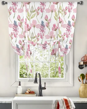 Акварельные пастельные цветы, занавески на окна фермы, занавески на завязках для кухни, гостиной, Регулируемые шторы с карманами
