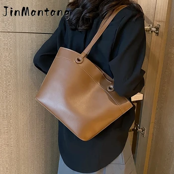 Женская сумка через плечо JinMantang из искусственной кожи 2023, новый модный тренд, дизайнерские женские однотонные сумки, ретро-сумки-тоут