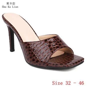 Женские сандалии-гладиаторы на высоком каблуке 8,5 см, Летняя обувь, Женские Босоножки на высоком каблуке, Большие размеры 32-46