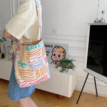 Youda Новая стильная вельветовая сумка через плечо для женщин с красочным полосатым рисунком, большая повседневная вместительная сумка для покупок, сумки-тоут