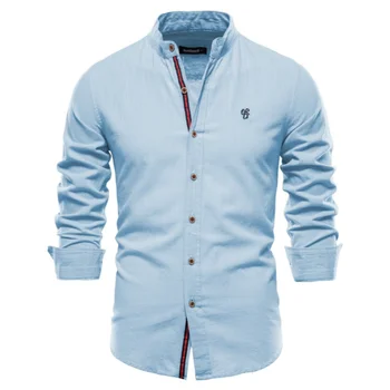 Однотонные хлопчатобумажные рубашки для мужчин 2023, Новые осенние Официальные рубашки с длинным рукавом, высококачественные мужские повседневные блузки на пуговицах, топы