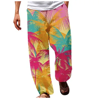 Мужские брюки Модные свободные повседневные широкие брюки с тропическим принтом с карманом эластичный пояс Спортивные брюки pantalones hombre