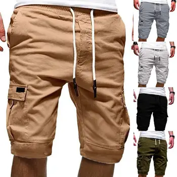 2023 Мужские шорты Летние однотонные, с множеством карманов, для бега трусцой, свободные шорты с завязками, большие размеры мужских коротких брюк