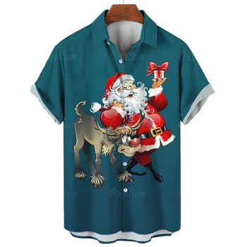 Рубашки Санта-Клауса для мужчин с 3D рождественским принтом, высококачественная мужская одежда, Летние повседневные свободные рубашки оверсайз с короткими рукавами