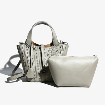 Новая женская модная сумка с плиссированным засовом, женская сумка-тоут через плечо, композитная сумка-мессенджер, сумка-ранец