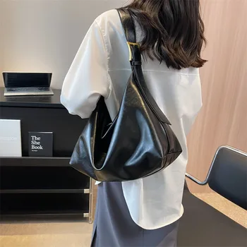Новая женская сумка из мягкой кожи большой вместимости, модная и простая сумка-тоут на одно плечо, универсальная повседневная сумка через плечо