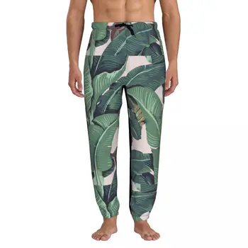 Мужские спортивные штаны для бега трусцой с банановыми листьями с карманами, спортивные брюки с открытым низом