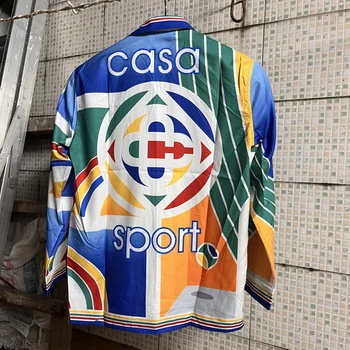 Рубашки Casablanca, повседневный кардиган с красочным буквенным принтом, топы с длинными рукавами 3XL, спортивная рубашка Casa для мужчин и женщин