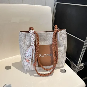 Новая модная женская сумка через плечо, роскошные дизайнерские сумки-тоут из соломенной ткани, Летние повседневные сумки большой емкости, пляжная сумка-мессенджер
