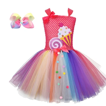 Детский костюм принцессы с радужным мороженым для девочек, косплей на Хэллоуин, детские платья-пачки, Мультяшный наряд на День рождения для малышей