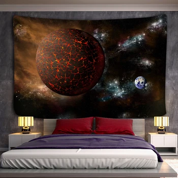 Космический Гобелен с таинственной планетой, Психоделическая Вселенная, Космические гобелены, Ночное небо, настенная ткань для дома, спальни, общежития