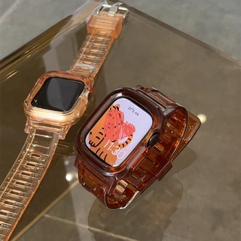 Новый Спортивный Прозрачный ремешок + чехол Для Apple Watch 7 6 SE 5 4 3 2 Прозрачный Силиконовый ремешок Для iwatch 44 мм 40 мм 42 мм 41 мм 45 мм