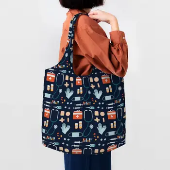 Сумка для покупок Colorful Nurse Elements, женская холщовая сумка через плечо, прочные сумки для медицинских сестер, сумки для покупок в продуктовых магазинах, сумки для покупок