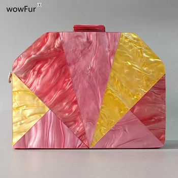 Дизайнерский лоскутный клатч ручной работы для вечеринок, банкетные сумки, новая сумка-мессенджер, женская треугольная акриловая вечерняя сумочка смешанного цвета.